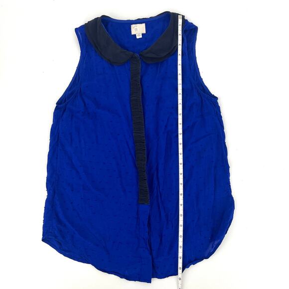Anthropologie Postmark Sleeveless Collared Swiss Dot Royal Blue & Black SilkTop - Picture 5 of 8